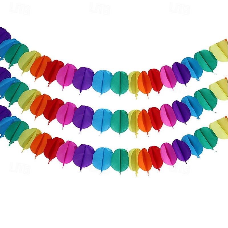 Pride Rainbow Paper Garland 9m/3pcs, Festival Party Bunting Banner, Colorful Hanging Decor for Pride Month, LGBTQ Party Supplies, Love is Love Celebration Decoration2