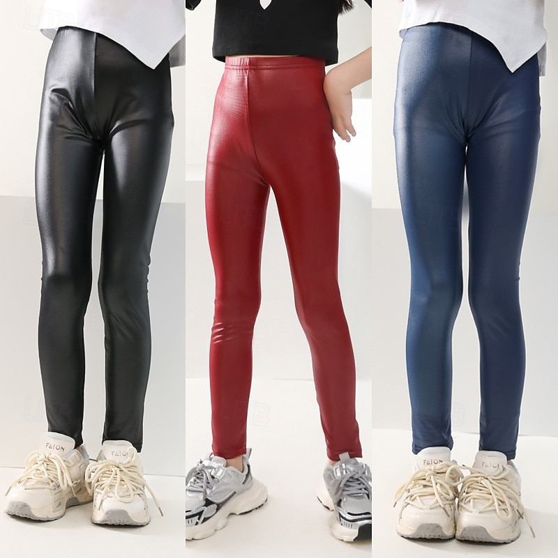 Kids Girls' Leggings Solid Color Daily School 4-12 Years Spring Black Wine Navy Blue