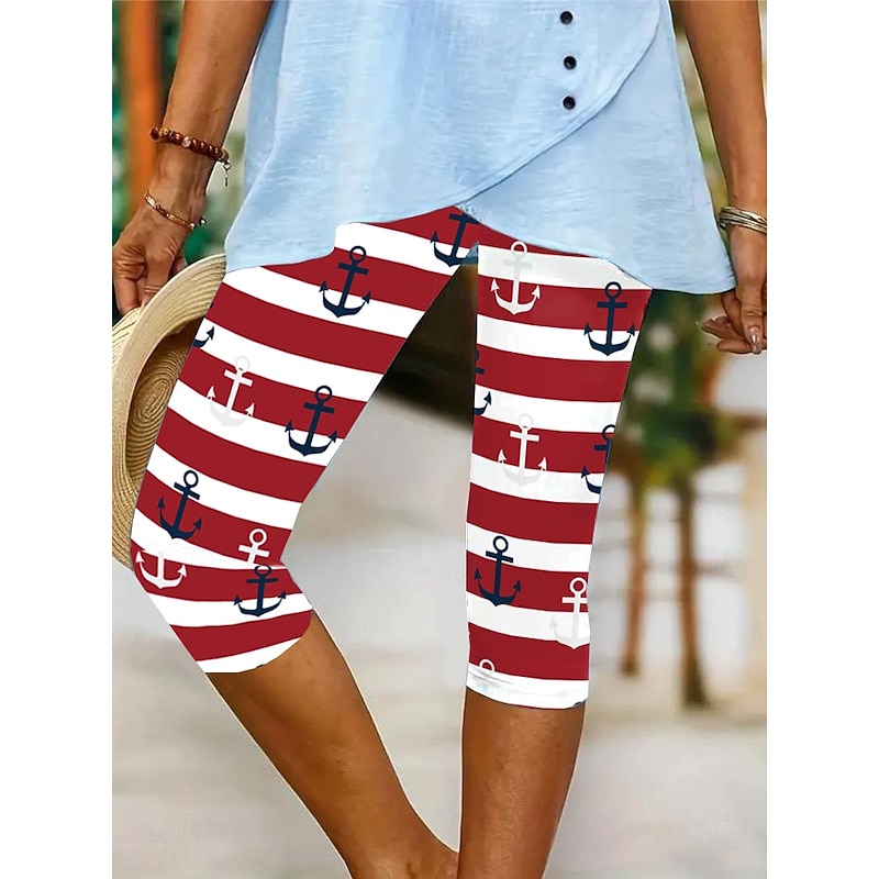 Women's Leggings Capri Pants High Elasticity Vacation Fashion coastal grandma style Full Length Mid Waist Graphic Stripe Ocean Printing Thermal Warm Breathable Soft Stretchy Outdoor Vacation Summer3