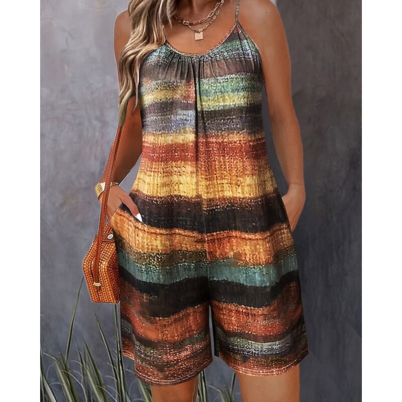 Women's Normal Romper Casual Color Block Sleeveless V Neck Pocket Street Going out Regular Fit Yellow Red Navy Blue Summer