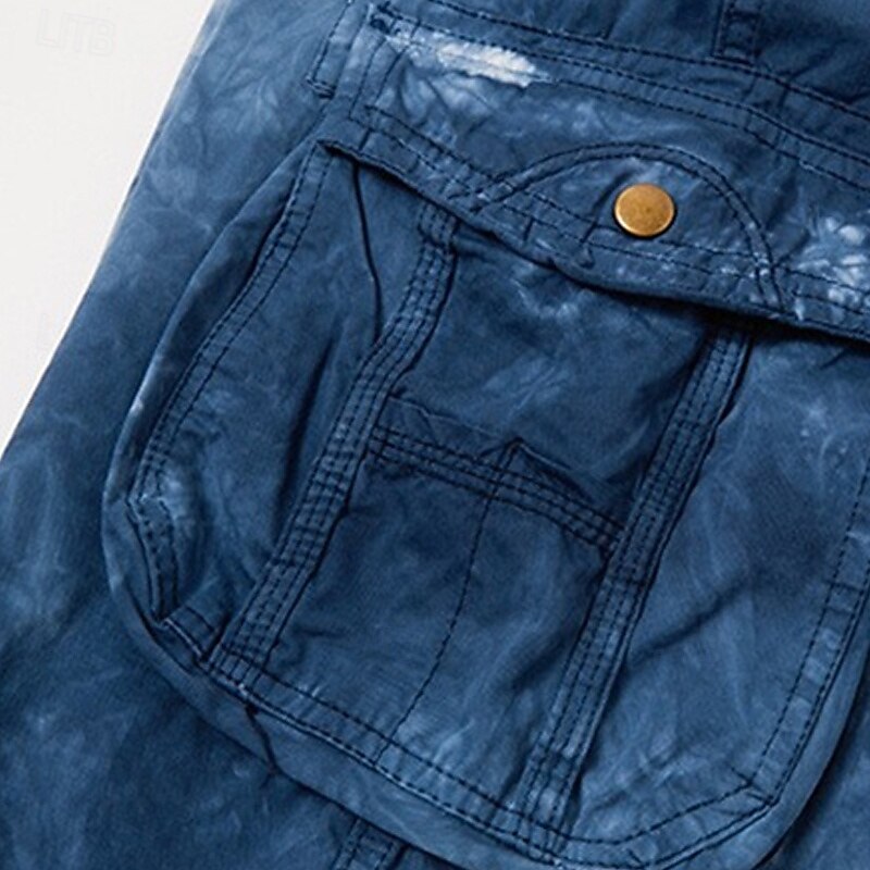 Men's Cargo Shorts Shorts Summer Shorts Leg Drawstring Flap Pocket Tie Dye Comfort Wearable Knee Length Outdoor Sport Daily Fashion Casual Black Royal Blue2
