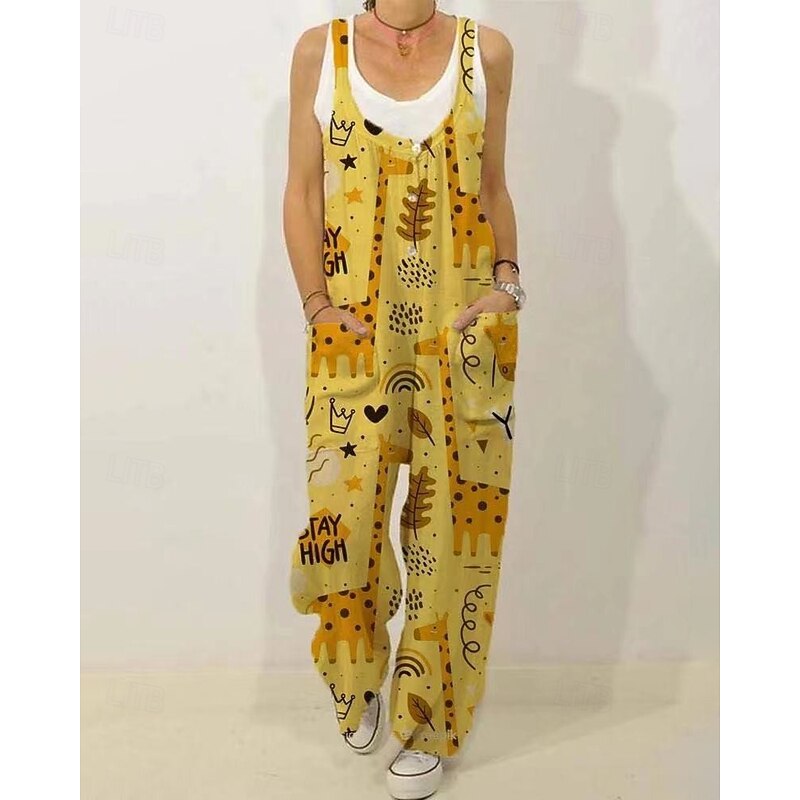 Women's Normal Jumpsuit Streetwear Floral Sleeveless V Neck Pocket Print Street Daily Regular Fit Black White Yellow Summer3
