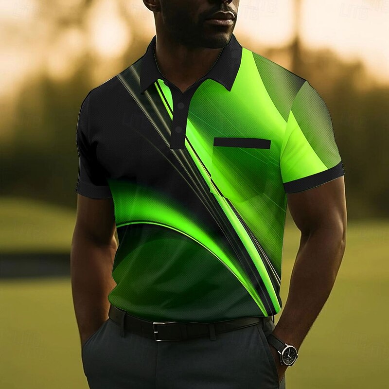 Men's Geometic Line Polo Short Sleeve Polo Shirts Collared Shirts Business Casual Outdoor Athleisure Daily Wear 3D Print Buttons Summer Yellow Red Blue2