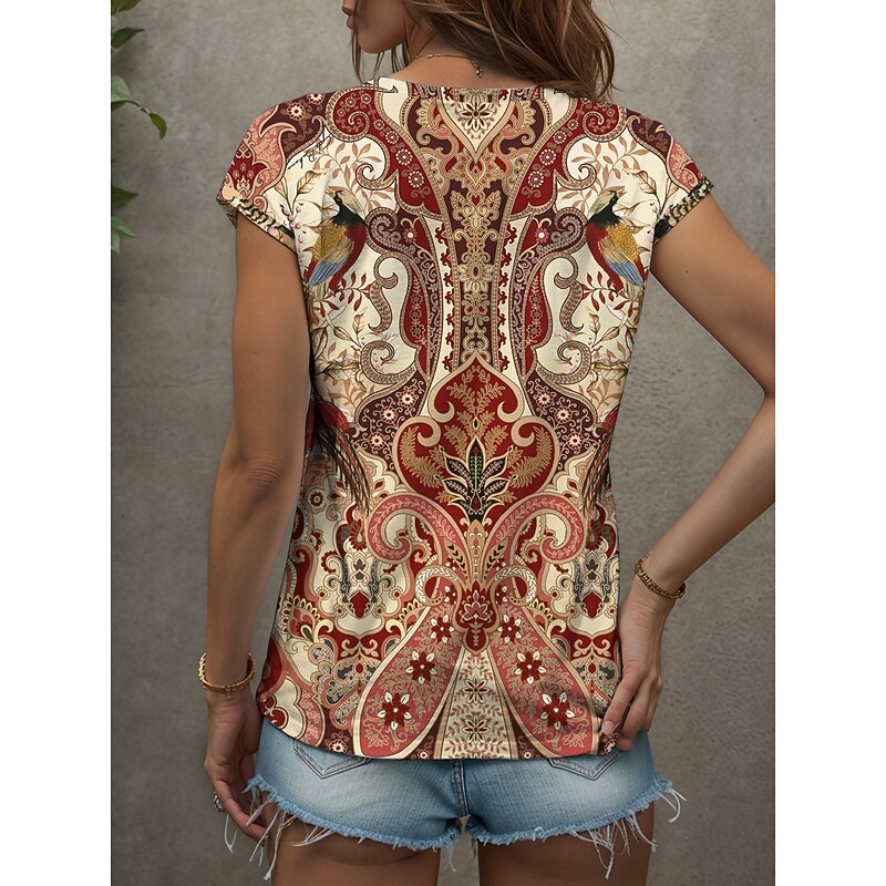 Women's Boho  Camisole Tank Top Graphic Vintage Stylish Classic Sleeveless Short Sleeve V Neck Regular Tops Daily Print Red Blue Purple Green Summer Spring2