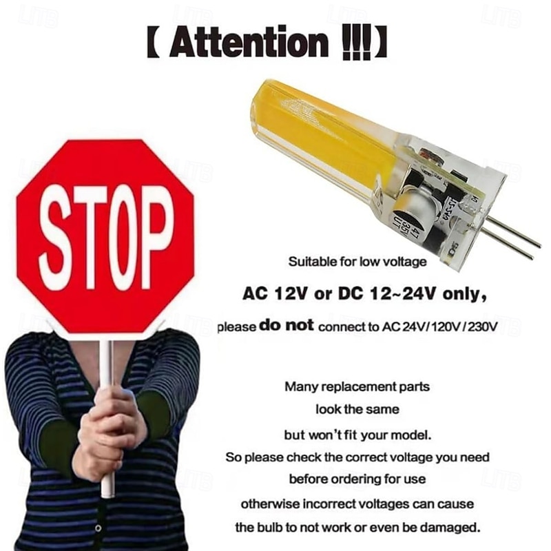 G4 LED Light Bulbs COB 5W Equivalent to 50W AC12V DC12-24V Dimmable LED Bulb Silicone G4 Bi-pin Base LED Light White Warm White for Crystal Lamp Chandelier 5pcs3