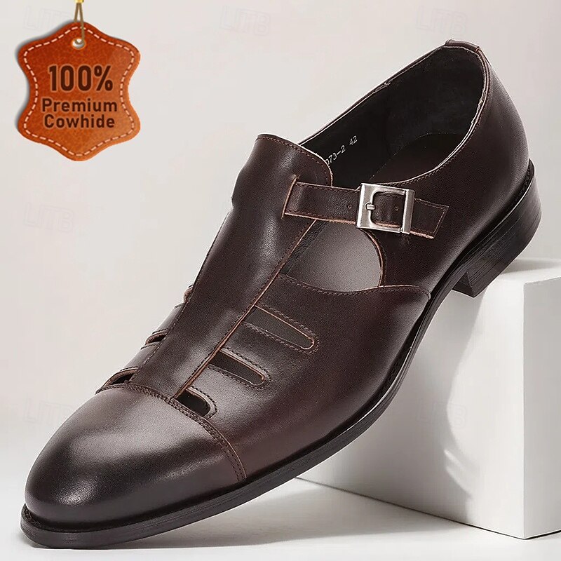 Men's Leather Sandals – Comfortable and Breathable Open-Toe Leather Sandals for Summer, Beach Trips, Casual Outings and Vacation