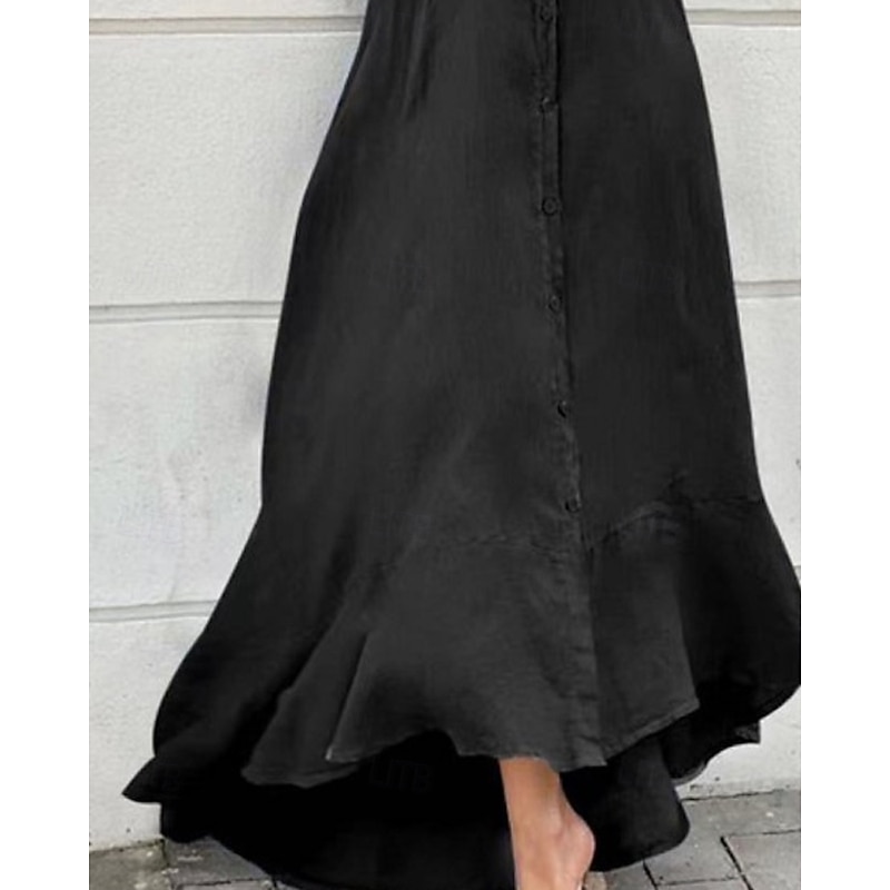 Women's Long Dress Maxi Dress Shirt Dress Cotton Linen Dress Classic Modern Outdoor Holiday Going out Regular Fit Plain Sleeveless Shirt Collar Black White Summer2