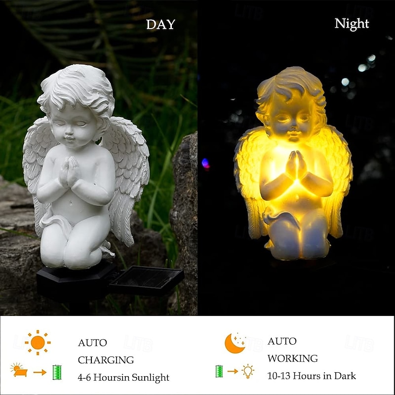 2 Pcs Outdoor Pathway Lights Solar Angel Baby Field Plug in Light Courtyard Garden Path Lawn Cemetery Decoration Light Landscape Light4