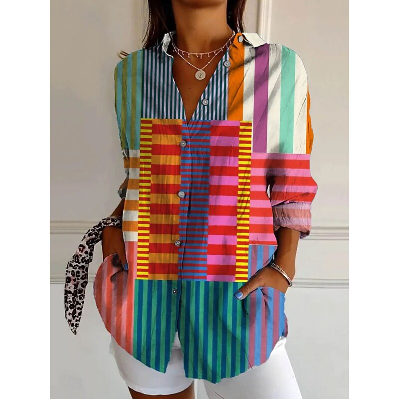 Women's Shirt Button Down Tunic Shirt Collar Long Sleeve Floral Graphic Daily Stylish Casual Regular Tops Work Daily s Print Yellow Red Blue Orange Green Spring3