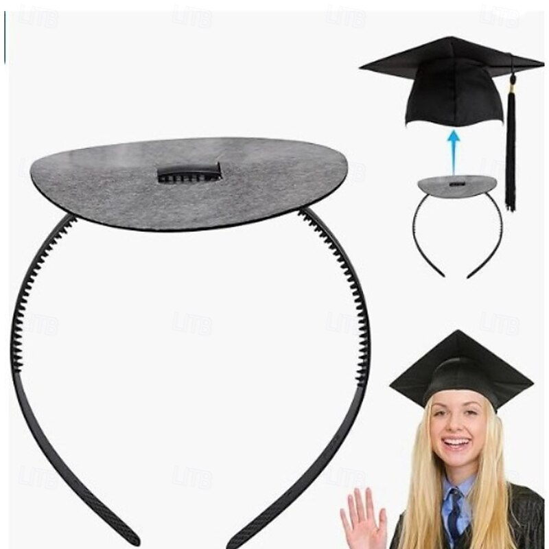 Graduation Cap Headband Grad Cap Headband Firm Anti Fall Hairband for Graduation Hat Accessories for Graduates Black