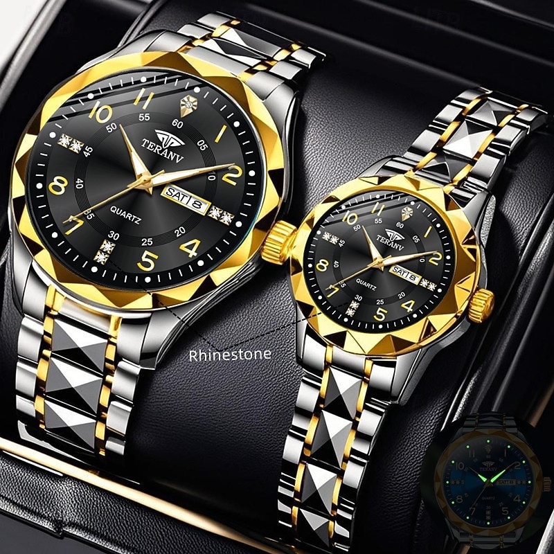 Stylish Couple's Digital Watch Set – IPX7 Waterproof, Luminous Dual Calendar Display (Monday–Sunday), Full Strap Design, Ideal Gift for Dating & Special Occasions