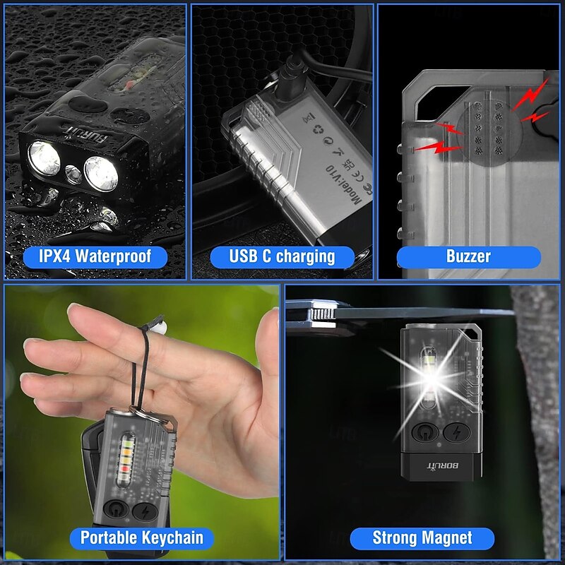 LED Flashlight Small Powerful EDC Super Bright 1000 LM LED Keychain Flash Light with 365nm UV Red Green Blue Light Mini Pocket COB Side Tail Magnet Beeping Sound 14 Modes4