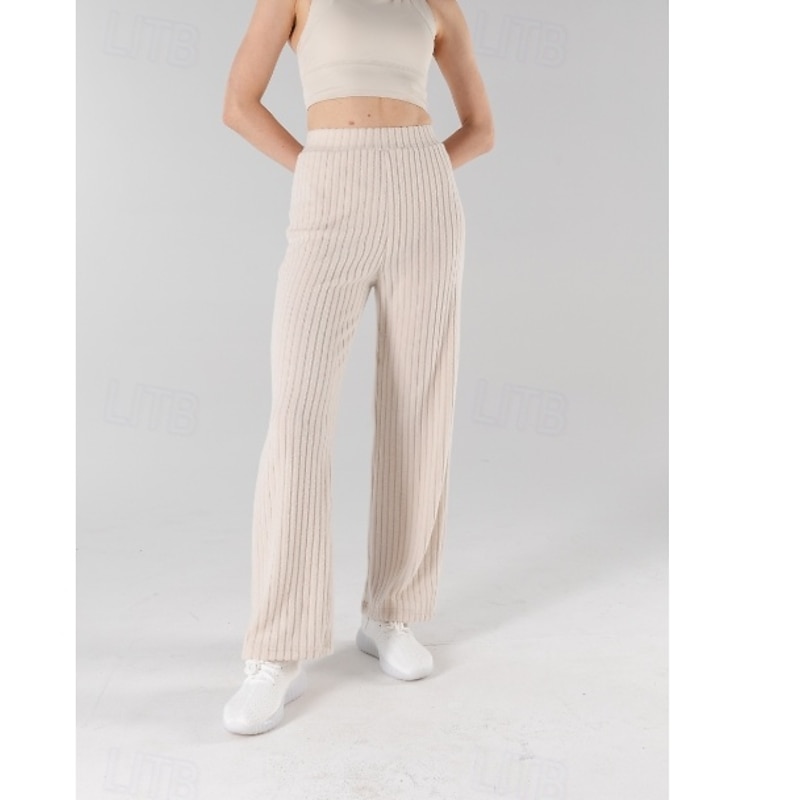 Women's EU / US Size Bell Bottom Casual Full Length High Waist Solid Colored Stripe Sports Stretchy Athleisure Daily Wear rice white Black 1# Spring, Fall, Winter, Summer Loose Fit