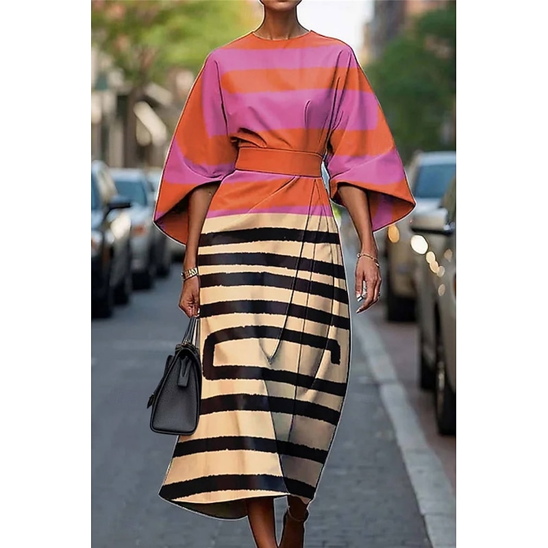 Women's Long Dress Maxi Dress Casual Dress Summer Dress Fashion Modern Daily Date Weekend Regular Fit Geometric 3/4 Length Sleeve Crew Neck Colorful Black White Yellow Summer