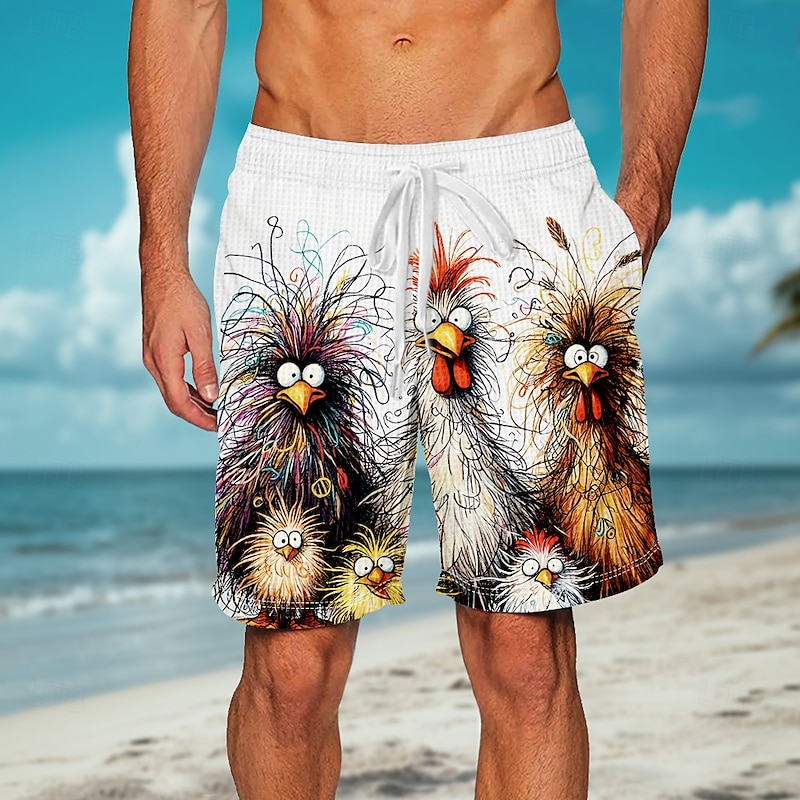 Men's Animal Chick Funny Waffle Shorts Sweat Shorts Casual Shorts Mid Waist Fashion Casual Vacation Jogging Workout Elastic Drawstring Waist Shorts with Pockets Designer Clothing Apparel