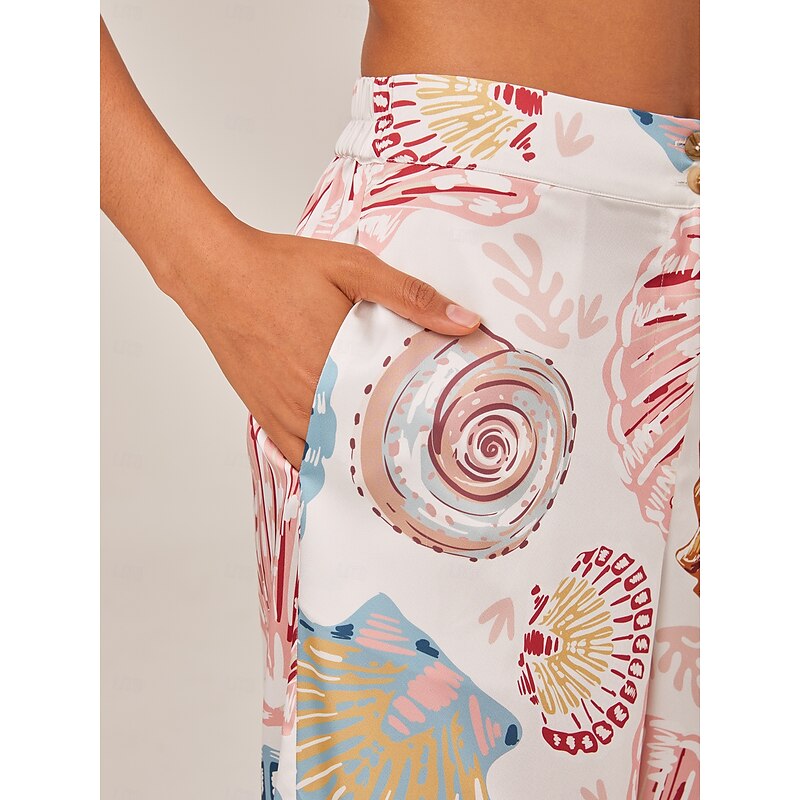 Shell Print Elastic Waist Wide Leg Pants3