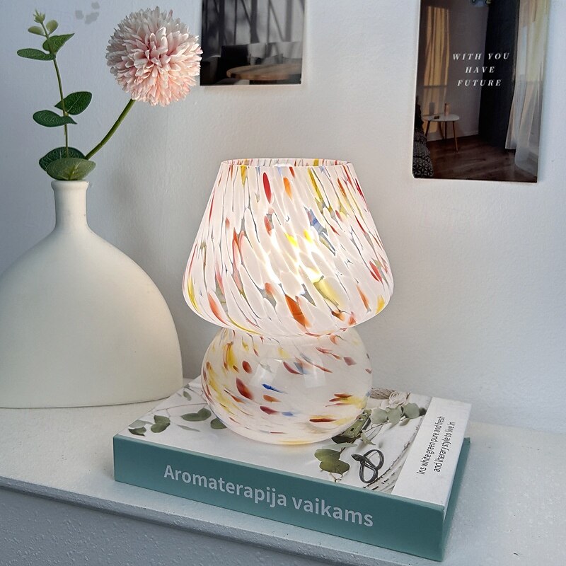 Mushroom Lamp Vintage Table Lamp Glass Bedside Lamp with Cable Dimmable Table Lamp with 3 Colour Light Bulb Retro Desk Lamp Mushroom Night Light LED Mini Lamp for Office Bars Living Room Bedroom2