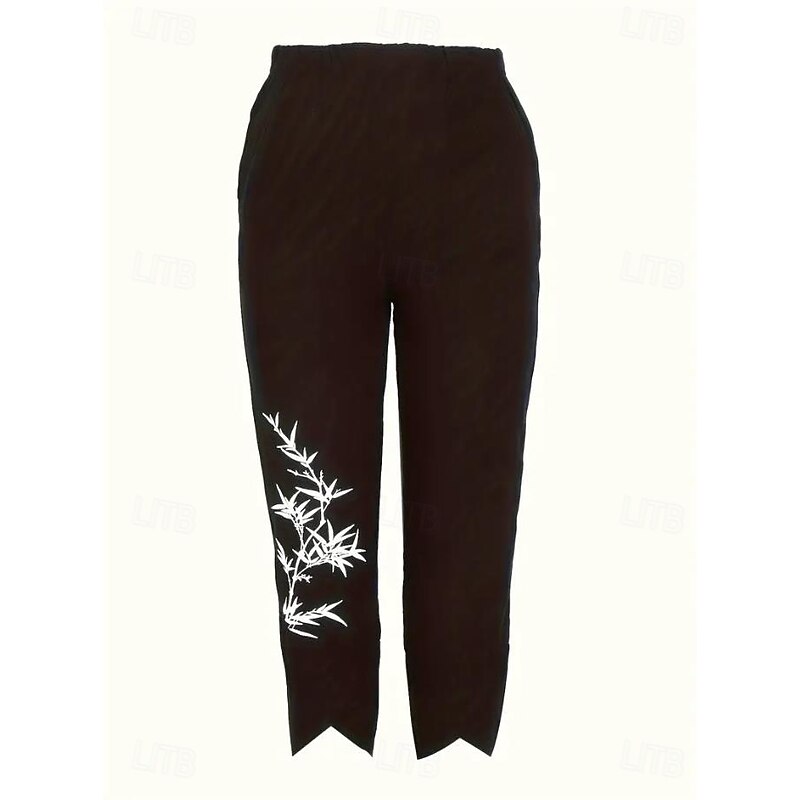 Women's Wide Leg Chinos Baggy Pants Vacation Vintage Basic Ankle-Length High Waist Floral Graphic Printing Thermal Warm Soft Breathable Micro-elastic Vacation Street Causal Black Blue Summer Spring2