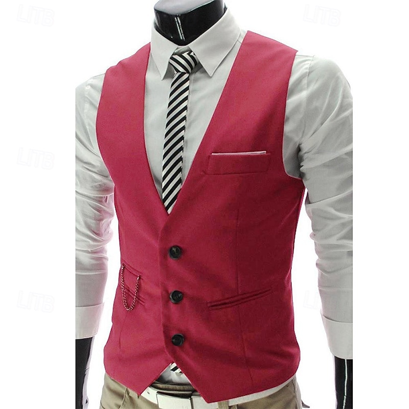 Men's Suit Vest Waistcoat Formal Wedding Work Business / Ceremony / Wedding Fashion 1920s All Seasons Polyester Solid Colored V Neck Slim Wine Black White Navy Blue Vest4