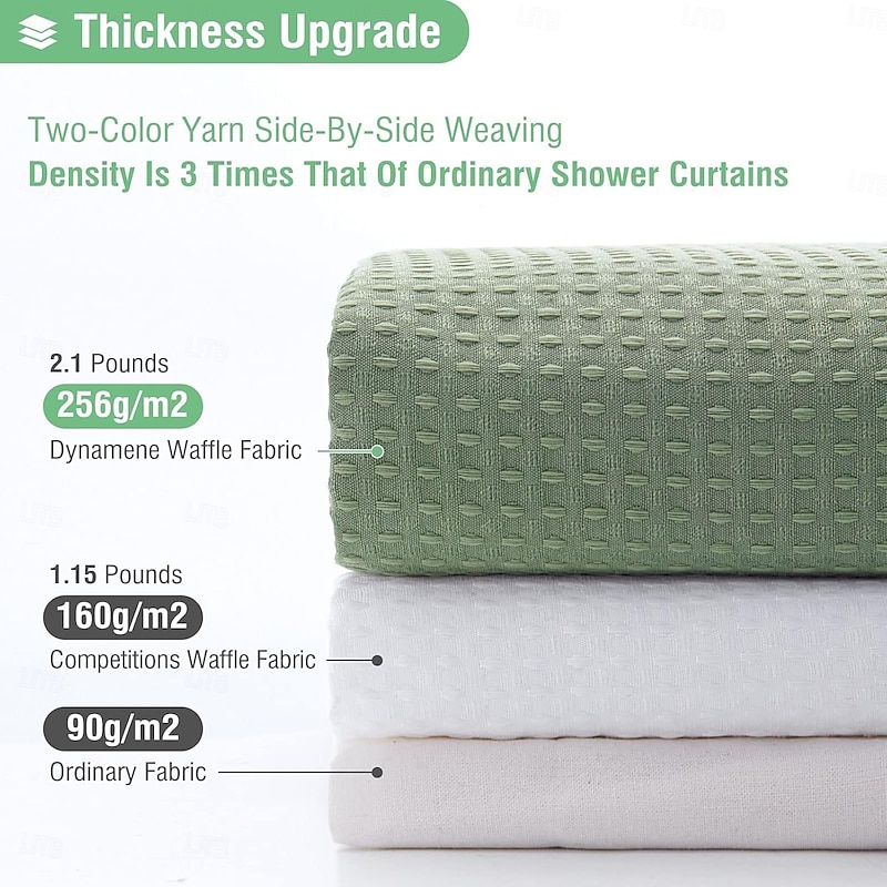 Shower Curtains Waffle Textured Heavy Duty Thick Fabric Water Repellent Liner with Stainless Steel Hooks Hotel Luxury Quality Sage Green 180cm*180cm(70"*70")4