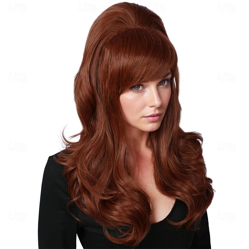 Long Wavy Auburn Copper Wig Big Bouffant Beehive Wigs for Women fits 50s 80s Costume Halloween Wigs2