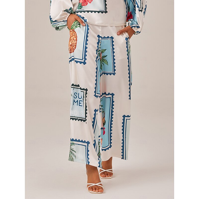 Seamless Pattern Print Elastic Waist Wide Leg Trousers4