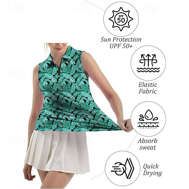 Women's Floral Flamingos Sport Shirt Tennis Shirt Sleeveless Print UPF50+ Quick Dry Tennis Golf Badminton Zip Collar Tee Tshirt Top Blue Green Light Blue Tennis Clothing2