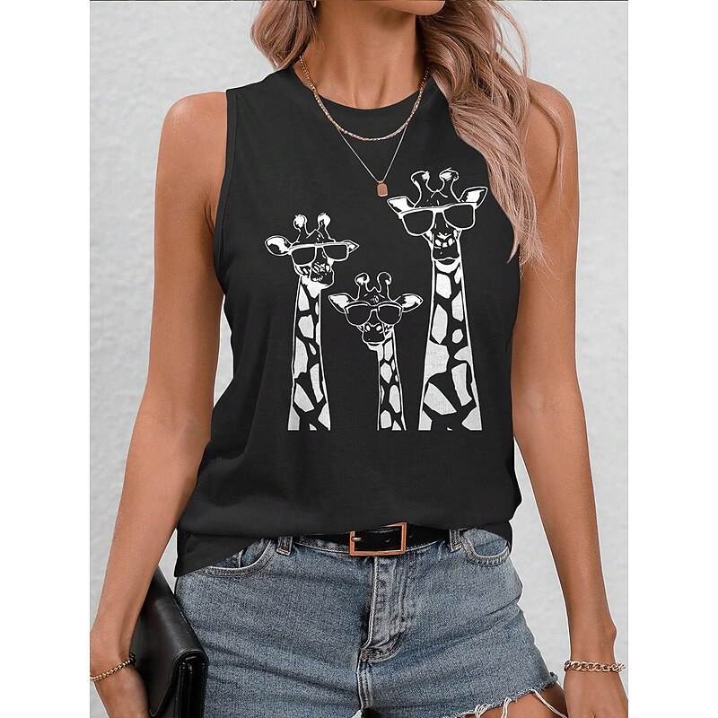 Women's Camisole Tank Top Graphic Animal Letter Vintage Casual Sleeveless Crew Neck Regular Tops Daily Print Black White Beige Summer Spring4