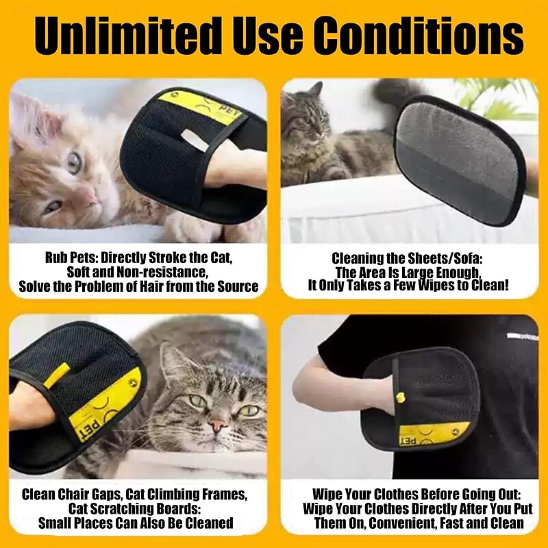 Static Removal Gloves for Pet Hair, Reusable Pet Grooming Gloves for Washing, Double-Sided Cat Dog Grooming Gloves for Deshedding3