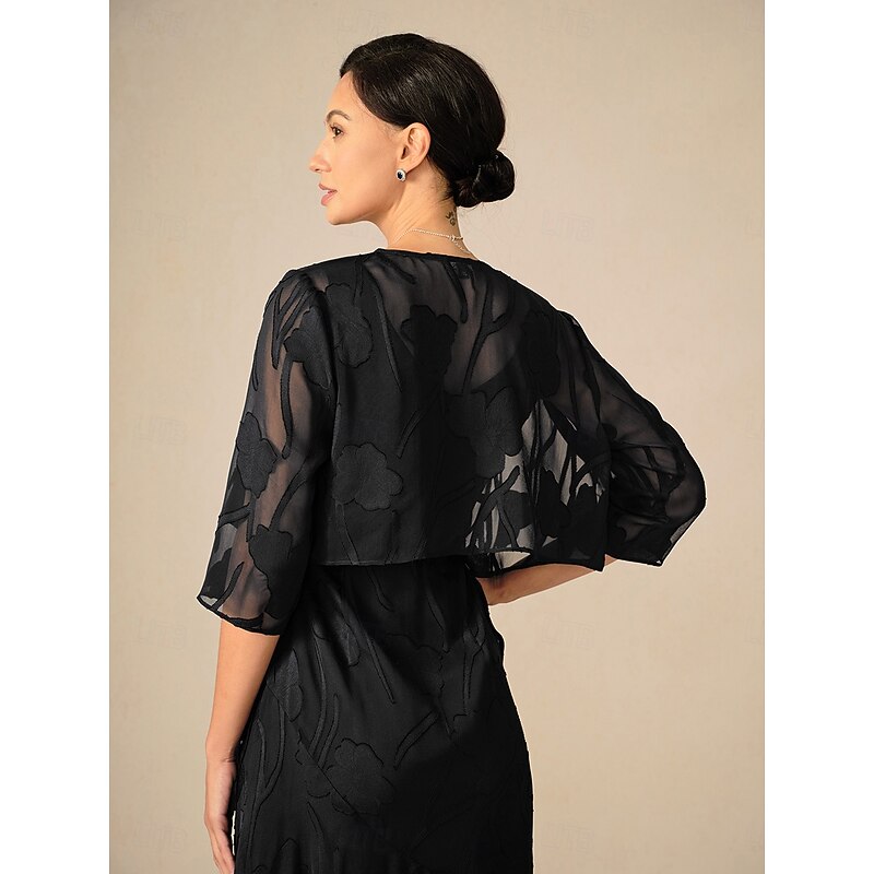 Women's Shrugs Solid Color Floral Graphic Elegant Stylish Basic 3/4 Length Sleeve Asymmetrical Crop Tops Wedding Guest Beach Wedding Black Summer Spring Fall2