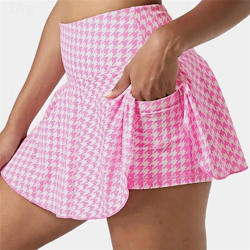 Women's Checkered / Gingham Tennis Skirts Tennis Skirts with Shorts Wide Waistband Moisture Wicking Breathable Tennis Pickleball Running Pink Light Blue Tennis Clothing4