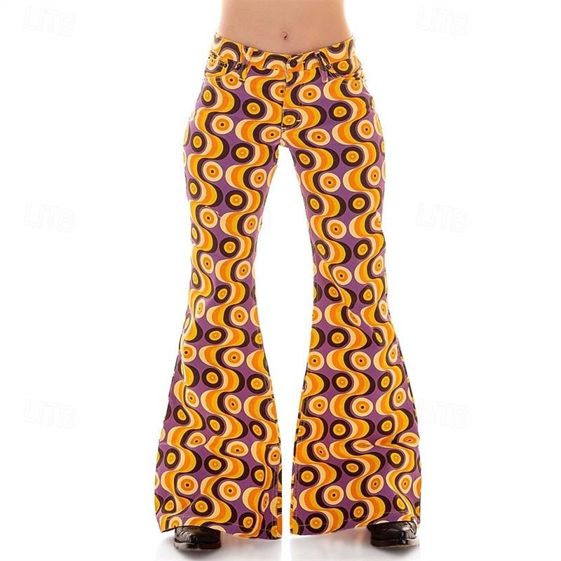 Retro Vintage 1970s Groovy Bell Bottom Pants Flared Trousers Disco mid rise Psychedelic Fancy Dress Women's Halloween Carnival Vacation Music Festival Festival Adults' Pants4