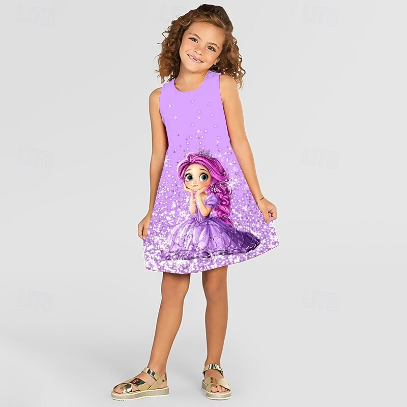 Girls' 3D Cartoon Dress Sleeveless Summer Spring Vacation Daily Holiday Princess Beautiful Sweet Kids 4-12 Years Casual Dress A Line Dress Knee-length Regular Fit3