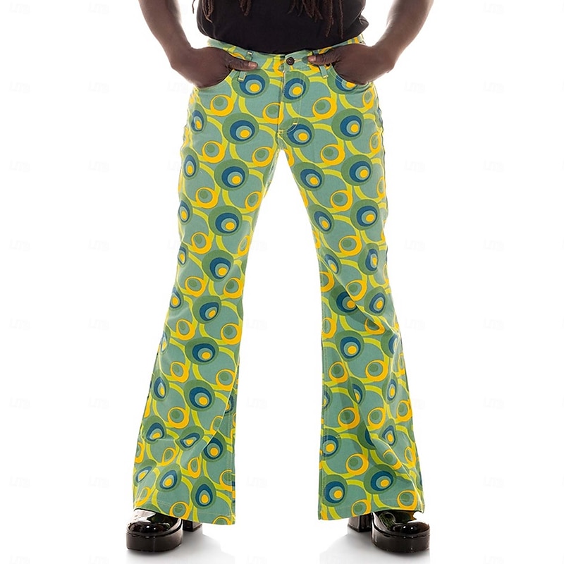 Retro Vintage 1970s Groovy Bell Bottom Pants Flared Trousers Hippie Disco mid rise Psychedelic Fancy Dress Men's Halloween Carnival Vacation Music Festival Festival Adults' Pants4