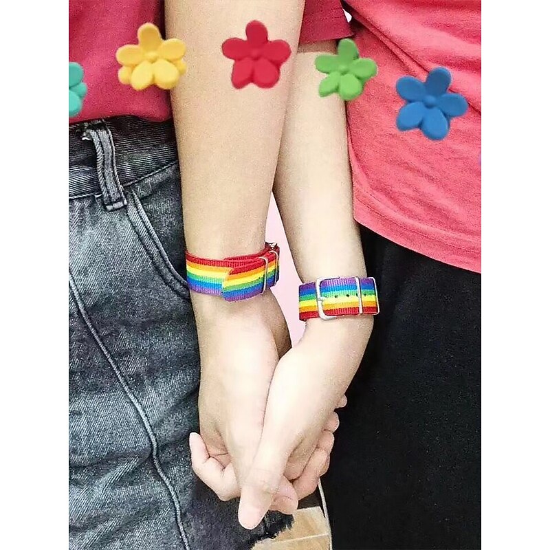 Unisex Rainbow Nylon Wristband with Metal Buckle - Adjustable Pride Wristband for LGBT Festivals, Daily Wear and Couple Accessories