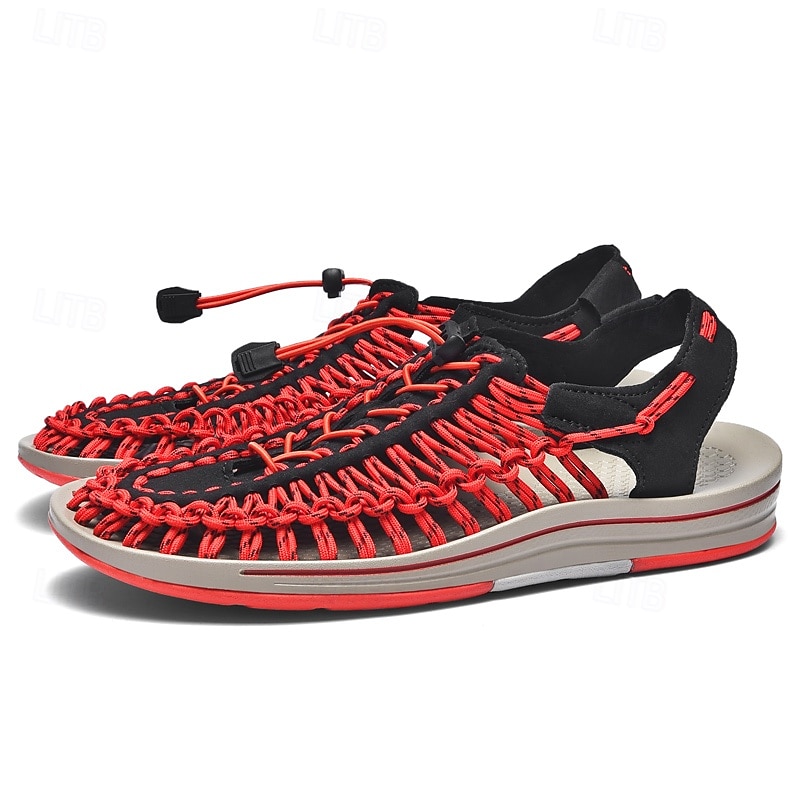 Men's Sneakers Red and Grey Running Shoes with Unique Knitted Design and Flexible Sole for Sports and Daily Wear3