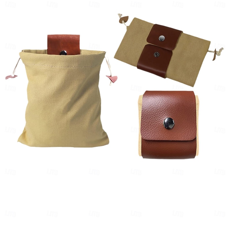 Outdoor leather canvas picking bag jungle foraging bag camping storage waist bag fruit picking bag3