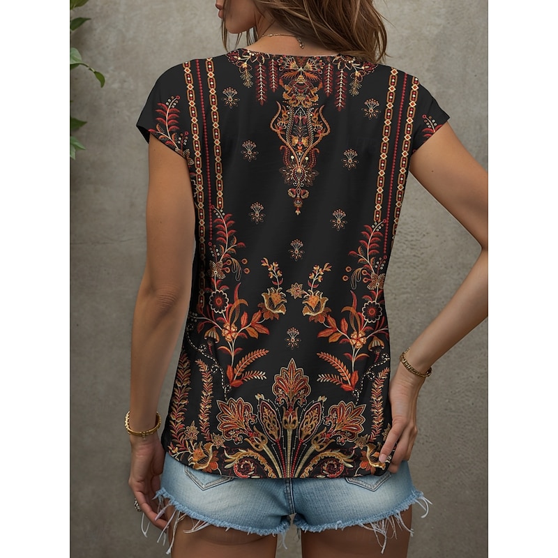 Women's Boho Camisole Tank Top Graphic Geometric Vintage Stylish Classic Sleeveless Short Sleeve V Neck Regular Tops Daily Print Yellow Red Blue Purple Green Summer Spring2