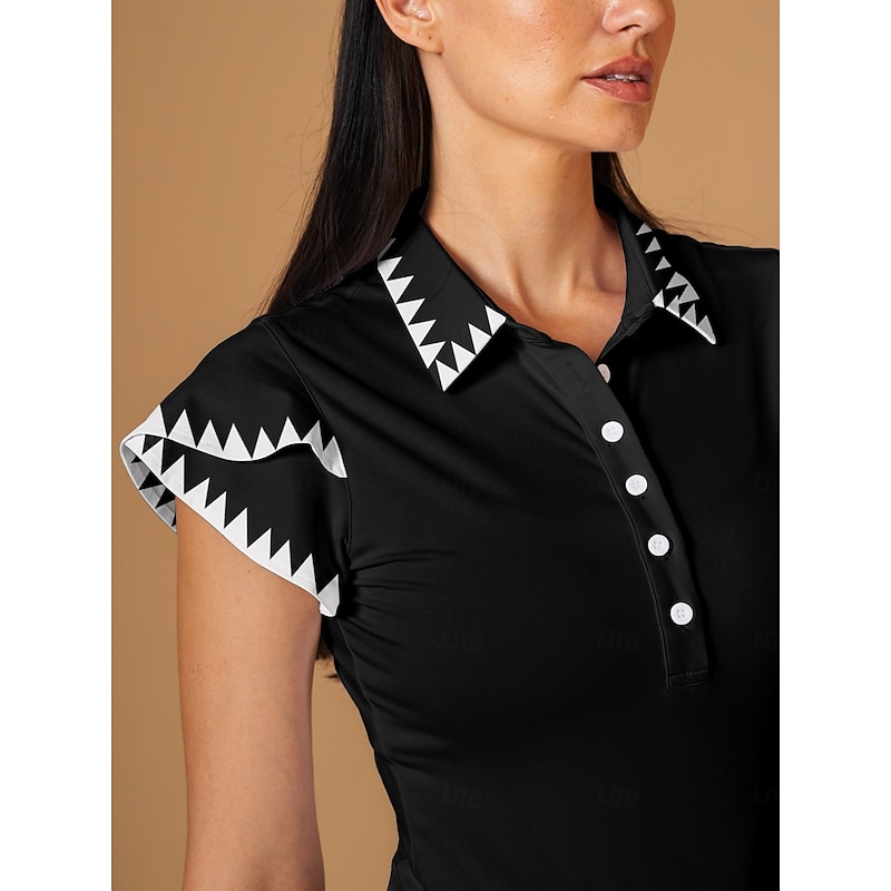 Women's Golf Polo Shirt Black Short Sleeve Top Ladies Golf Attire Clothes Outfits Wear Apparel3