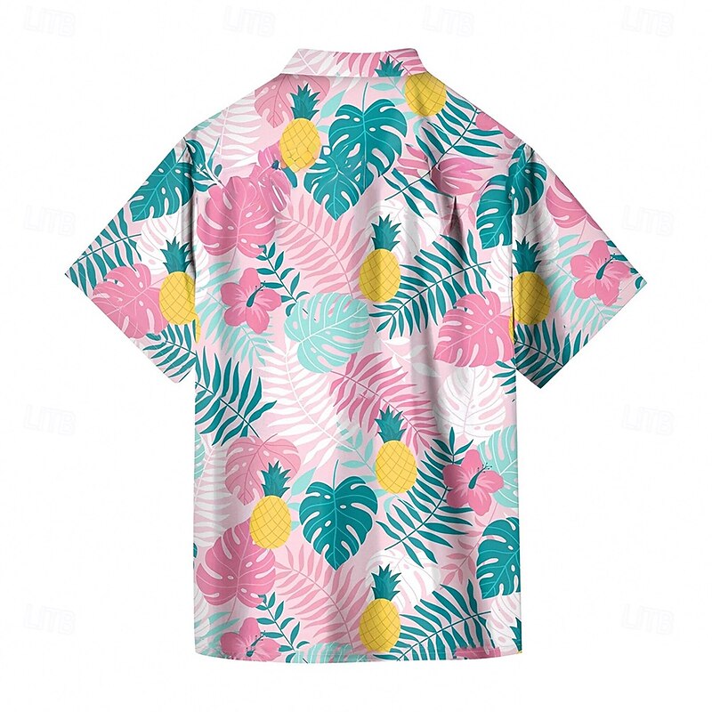 Men's Palm Leaf Tropical Plants Summer Hawaiian Shirt Button Up Shirt Aloha Shirt Short Sleeve Hawaiian Vacation Holiday Beach Wear Summer Spring Turndown 3D Print Collared Shirts Pink Blue4