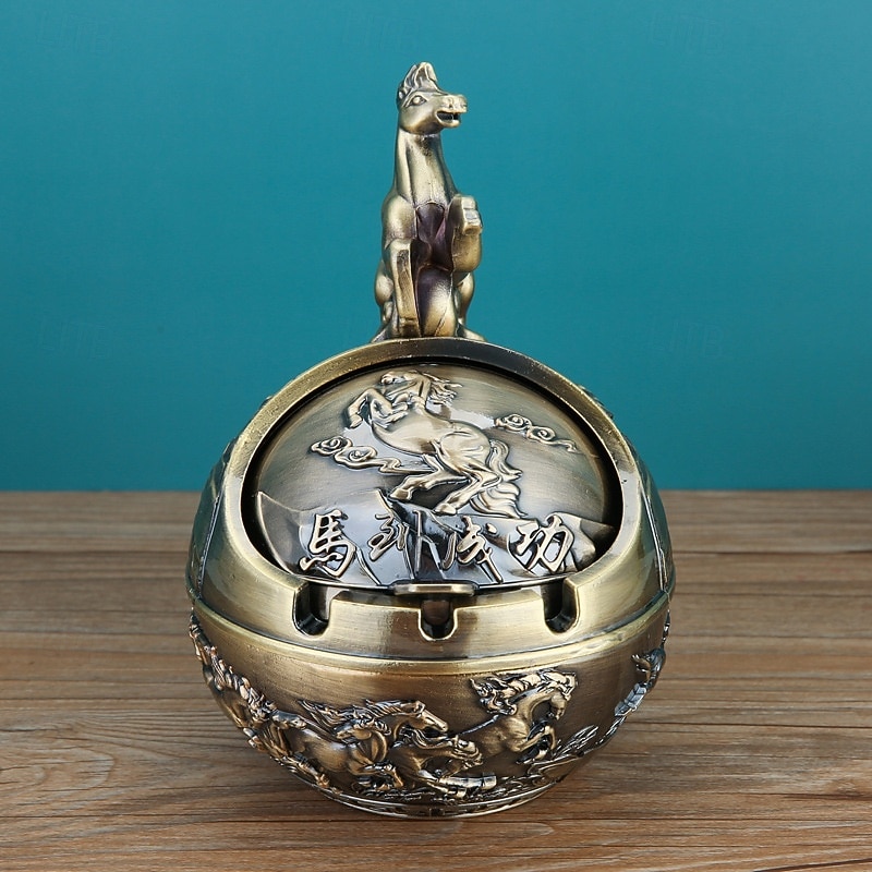 Vintage Ashtray with Lid, Chinese Zodiac 12 Animal Signs Decorative Covered Ashtray, Windproof Desktop Ornament for Home Office Living Room2