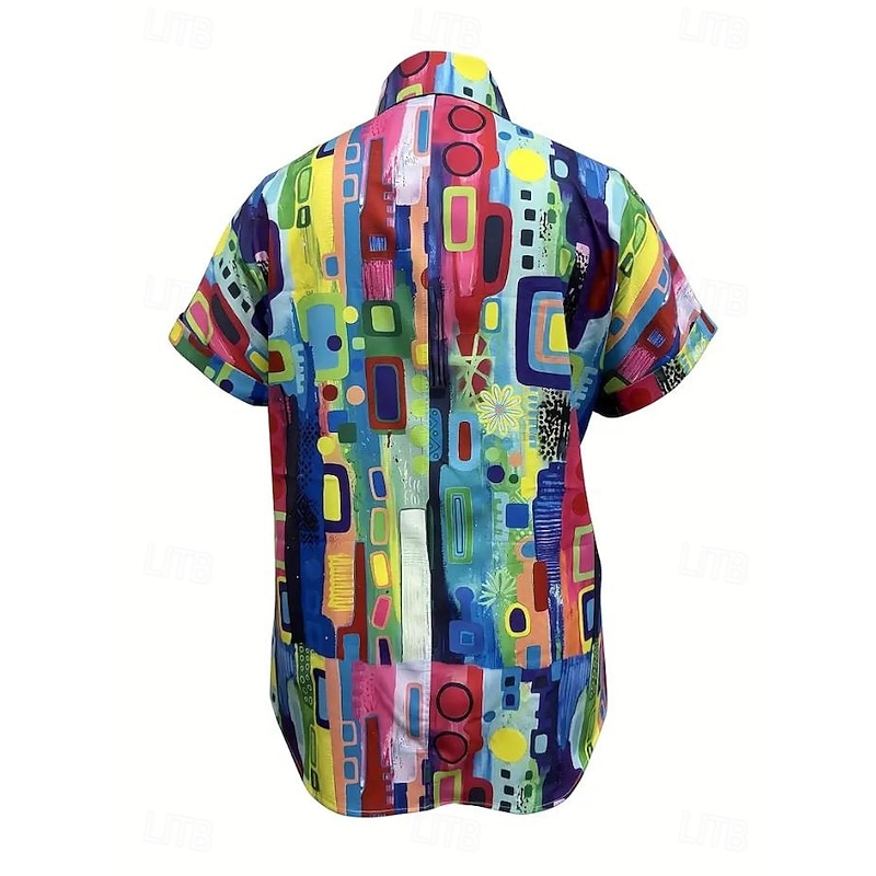 Women's Shirt Long Sleeve Button Down Blouse Graphic Geometric Color Gradient Vintage Tropical Daily Short Sleeve Shirt Collar Regular Tops Daily Pink Blue Green Summer Spring3