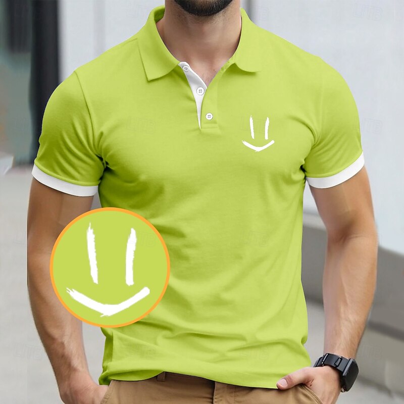Men's Smile Face Polo Short Sleeve Polo Shirts Collared Shirts Casual Outdoor Daily Wear Buttons 3D Print Summer Blue Orange Brown
