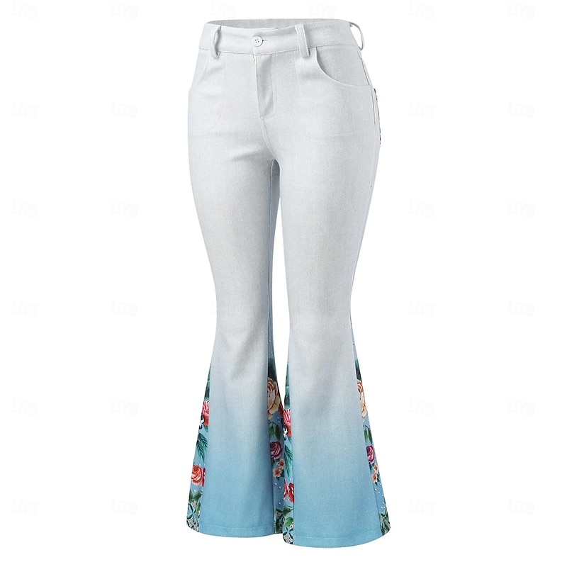 Retro Vintage Boho 1970s Bell Bottom Pants Flared Trousers Hippie mid rise Floral Fancy Dress Women's Halloween Carnival Vacation Music Festival Festival Adults' Pants3