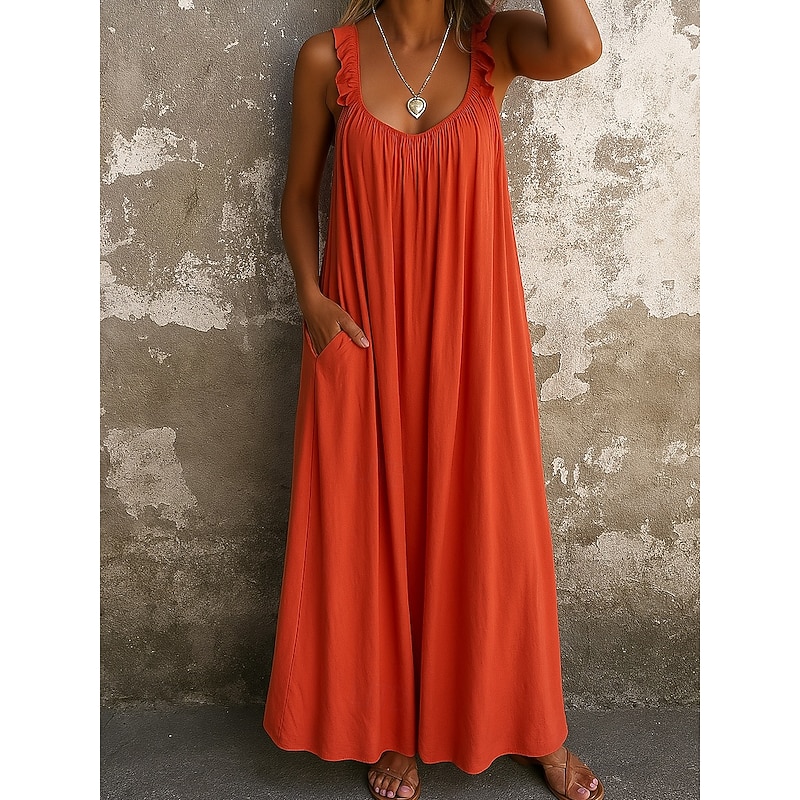 Women's Maxi Dress Summer Dress Casual Daily Slim Solid Color Sleeveless Strap Black Yellow Red Blue Summer2