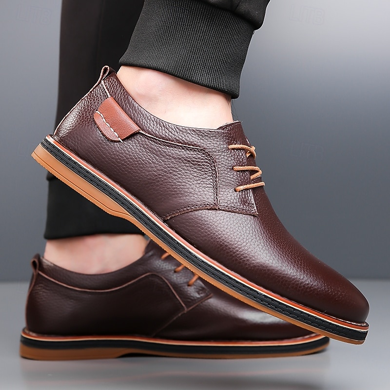 Men's  Faux Leather Dress Shoes with Contrast Brown Detailing - Classic, Versatile, Perfect for Formal and Semi-formal Occasions3