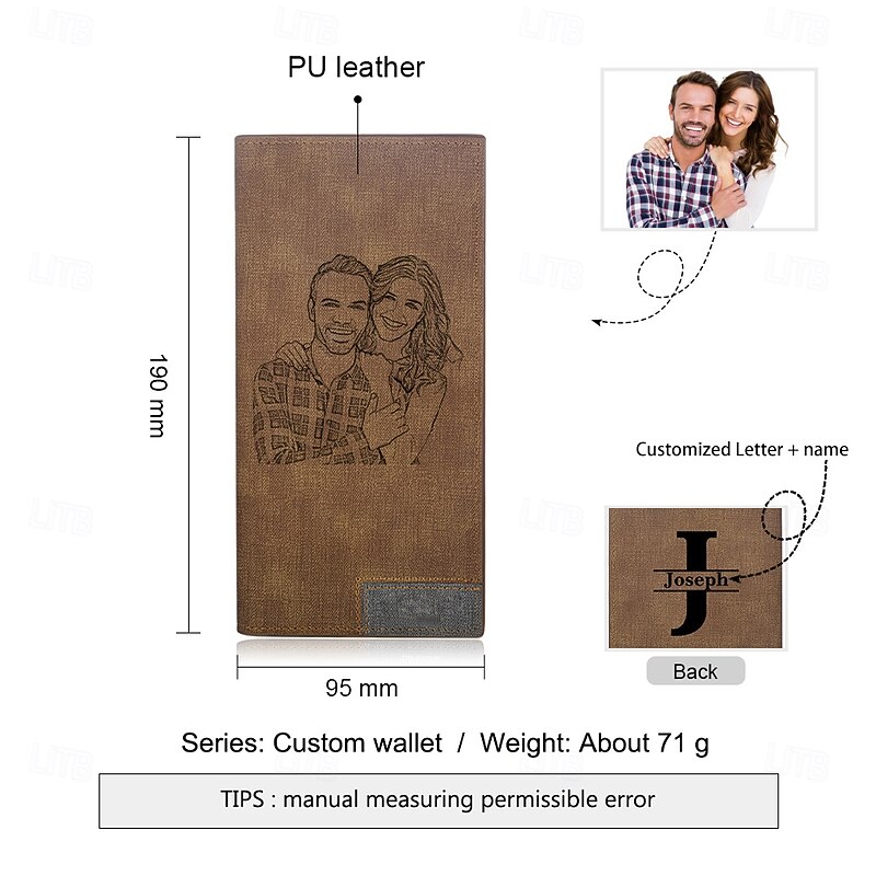 Personalized Photo Engraved Leather Wallet Custom Best Gift for Dad, Custom Name and Initial, Unique Design for Valentine's Day, Father's Day, Anniversary, Birthday, Christmas Gift for Him2