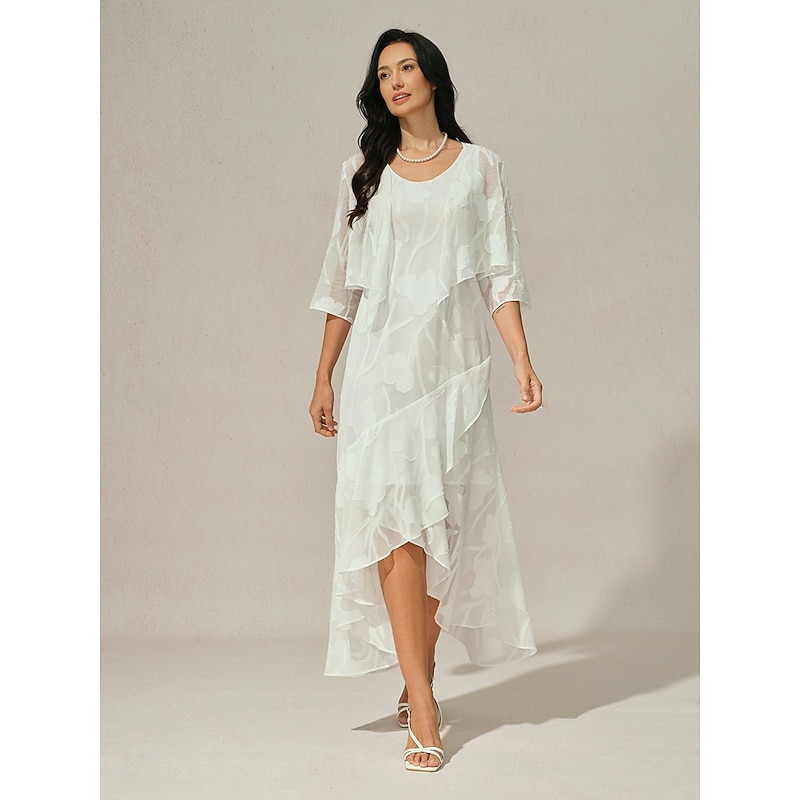 Women's Shrugs Solid Color Floral Graphic Elegant Stylish Basic 3/4 Length Sleeve Asymmetrical Crop Tops Wedding Guest Beach Wedding Sequins Patchwork White Summer Spring Fall4