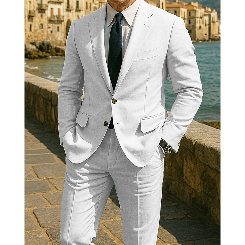 Men's Blazer Suits Business Cocktail Party Wedding Party Fashion Casual Spring Fall Polyester Solid Color Pocket Buttons Comfortable Single Breasted Blazer Black White Gray