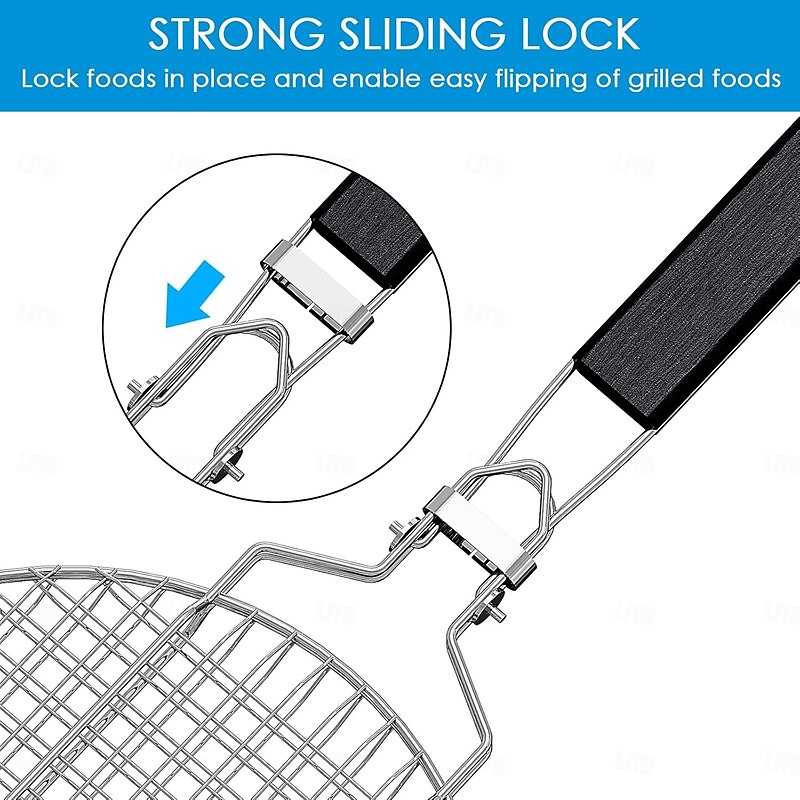 Round Portable BBQ Grill Basket, Stainless Steel Fish Grill Rack with Removable Secure Locking Handle, Grill Accessories for Outdoor Grill Vegetables Fishes Shrimp4